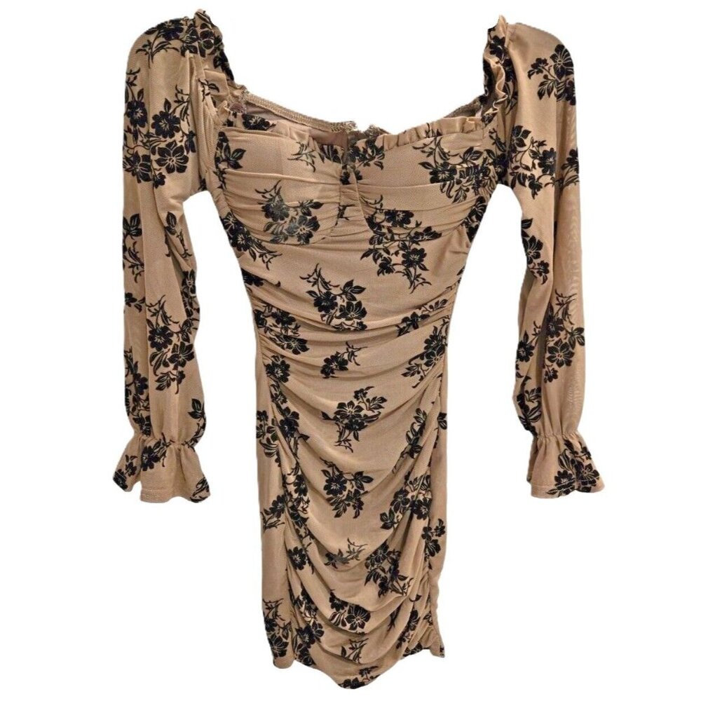 Windsor Floral Velvet Mesh Dress Women's XS Off Shoulder Long Sleeve